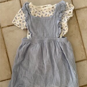 Gauzy Blue Dress with Floral & Bee  Tee